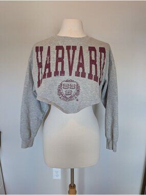 Harvard University Gray Cropped Sweatshirt With Logo Womens Size S